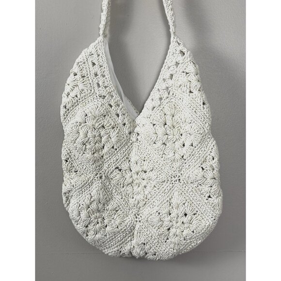 Ivory Crochet Macrame Hobo Hippie Shoulder Crossbody Bag Boho Bucket Purse Indie - Picture 4 of 14